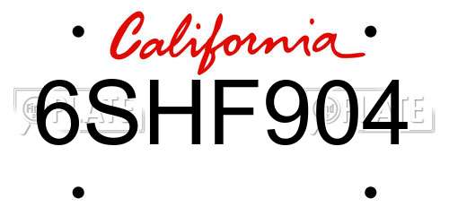 6SHF904 California License Plate