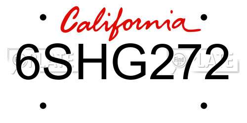 6SHG272 California License Plate