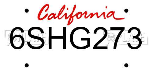 6SHG273 California License Plate