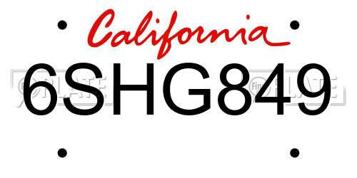 6SHG849 California License Plate