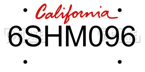 6SHM096 California License Plate