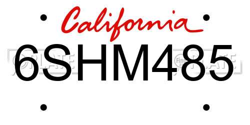 6SHM485 California License Plate