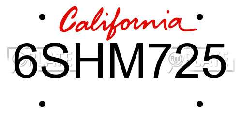 6SHM725 California License Plate