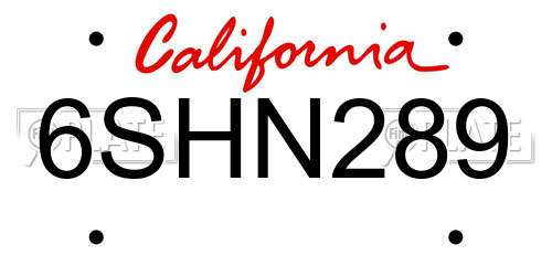 6SHN289 California License Plate