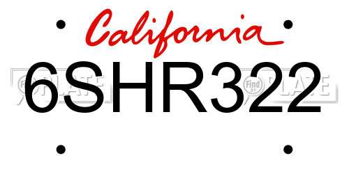 6SHR322 California License Plate