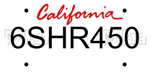 6SHR450 California License Plate