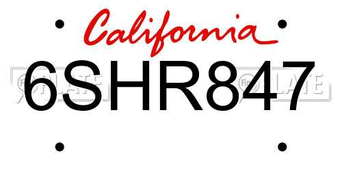 6SHR847 California License Plate