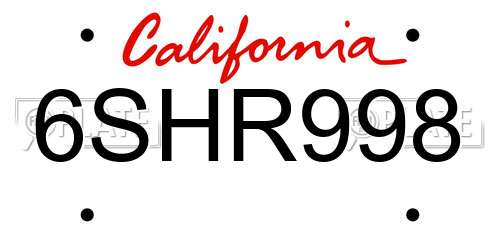 6SHR998 California License Plate