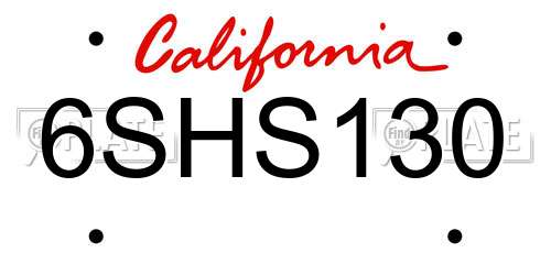 6SHS130 California License Plate