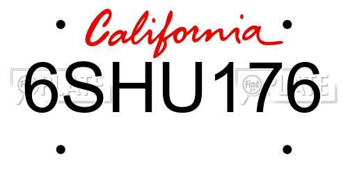 6SHU176 California License Plate