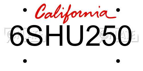 6SHU250 California License Plate