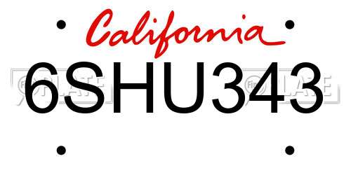 6SHU343 California License Plate