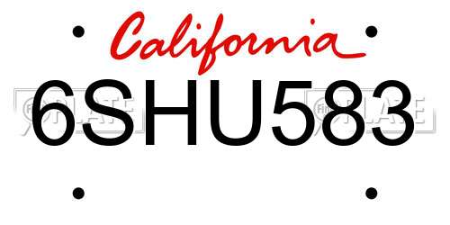 6SHU583 California License Plate