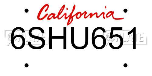 6SHU651 California License Plate
