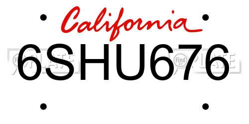 6SHU676 California License Plate