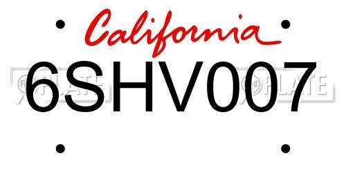 6SHV007 California License Plate