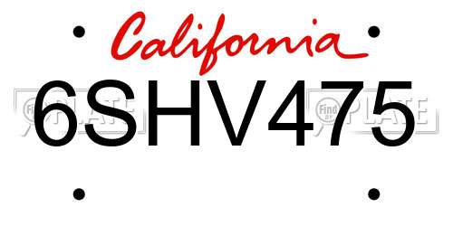6SHV475 California License Plate