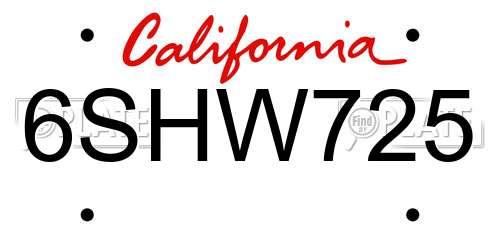 6SHW725 California License Plate