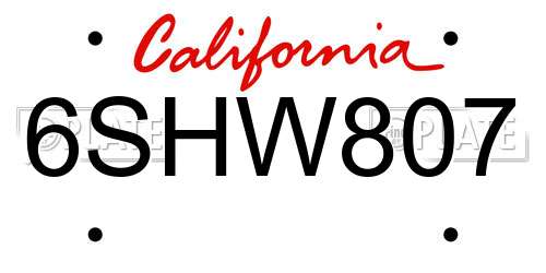 6SHW807 California License Plate