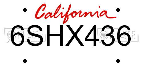 6SHX436 California License Plate