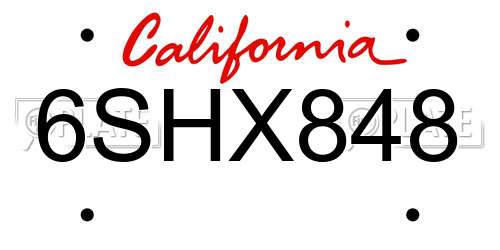 6SHX848 California License Plate