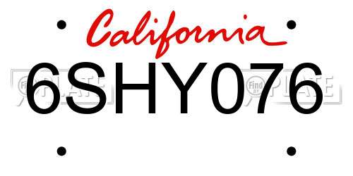6SHY076 California License Plate