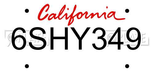 6SHY349 California License Plate