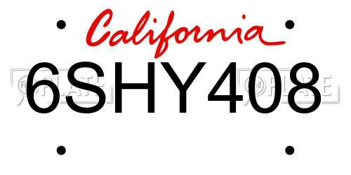6SHY408 California License Plate