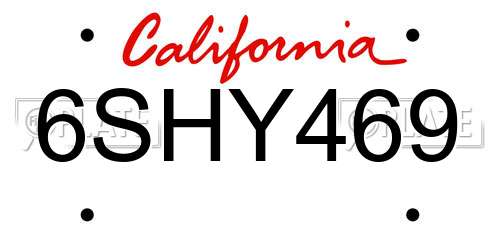 6SHY469 California License Plate