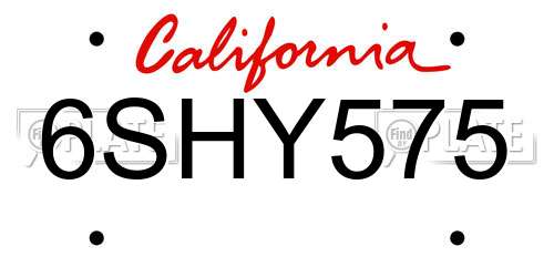 6SHY575 California License Plate