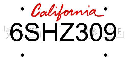 6SHZ309 California License Plate