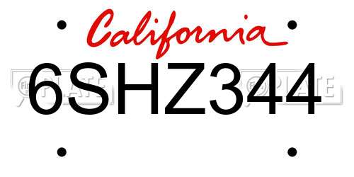 6SHZ344 California License Plate