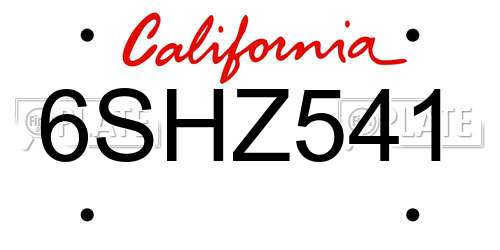 6SHZ541 California License Plate