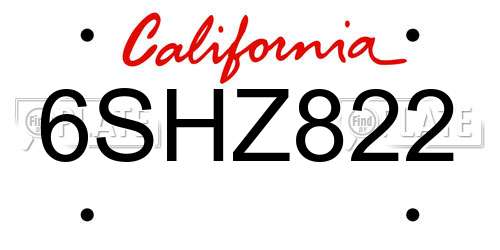 6SHZ822 California License Plate
