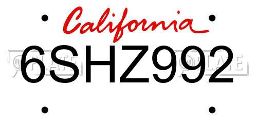6SHZ992 California License Plate