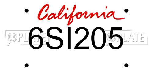 6SI205 California License Plate