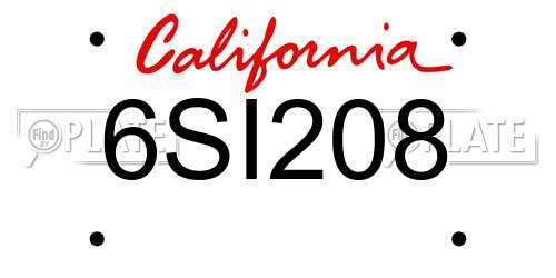 6SI208 California License Plate