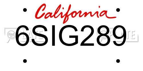 6SIG289 California License Plate