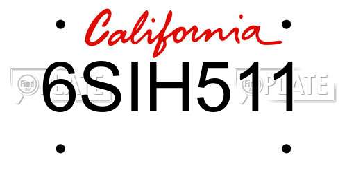 6SIH511 California License Plate