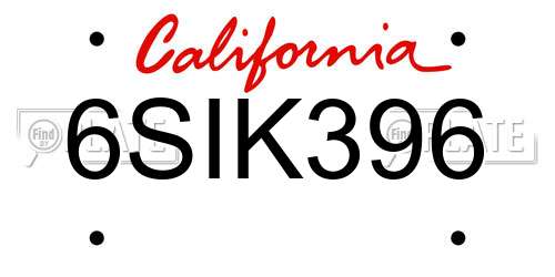 6SIK396 California License Plate