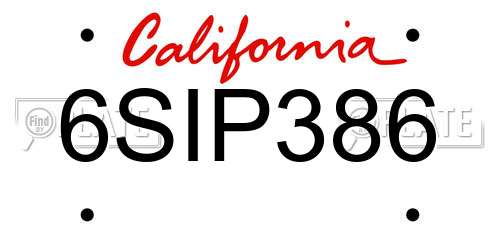 6SIP386 California License Plate