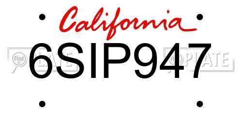 6SIP947 California License Plate