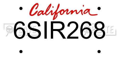 6SIR268 California License Plate