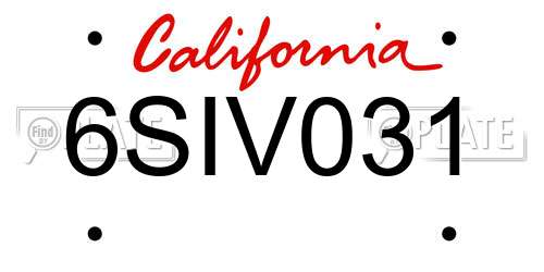 6SIV031 California License Plate