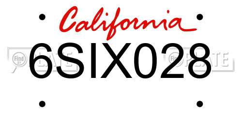 6SIX028 California License Plate