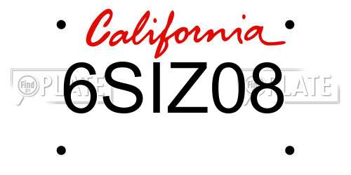 6SIZ08 California License Plate