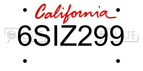 6SIZ299 California License Plate