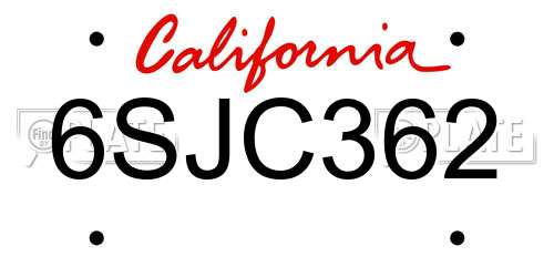6SJC362 California License Plate