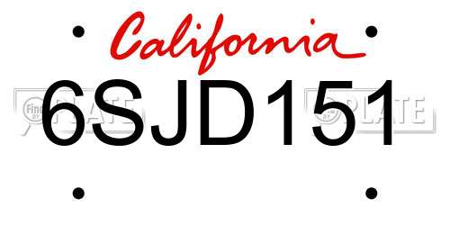 6SJD151 California License Plate