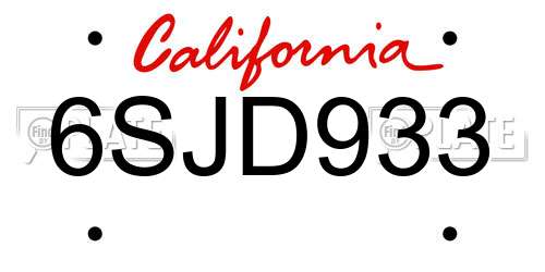 6SJD933 California License Plate
